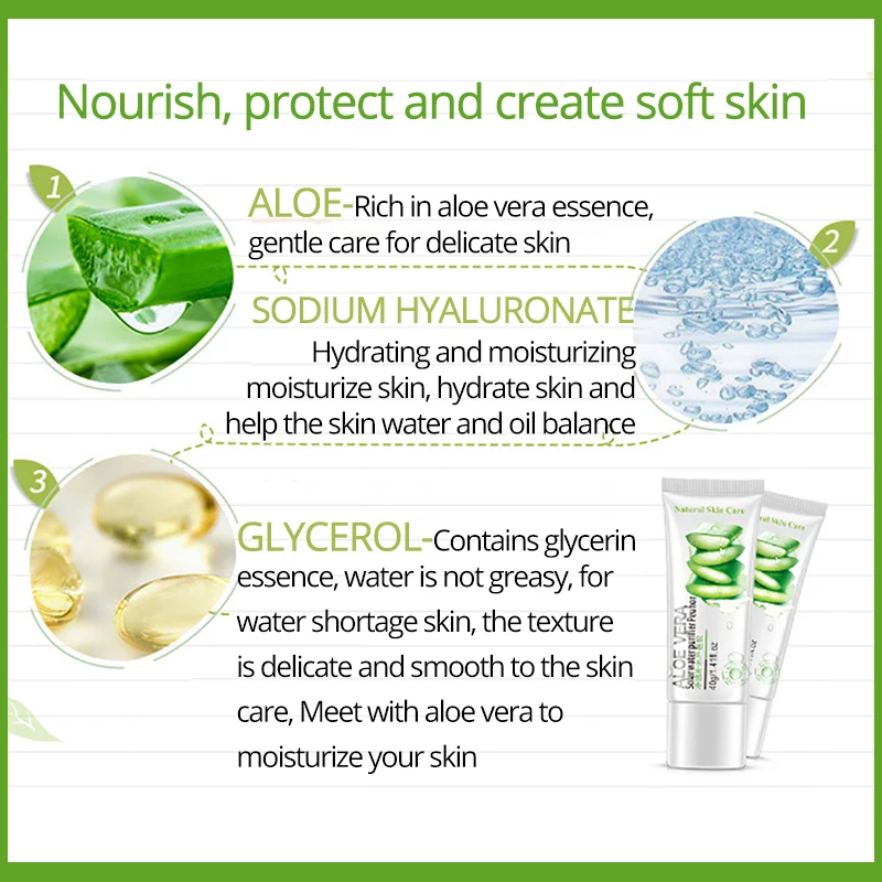 ROREC натуральный алоэ вера Гладкий гель крем для лица Лечение Акне увлажнения