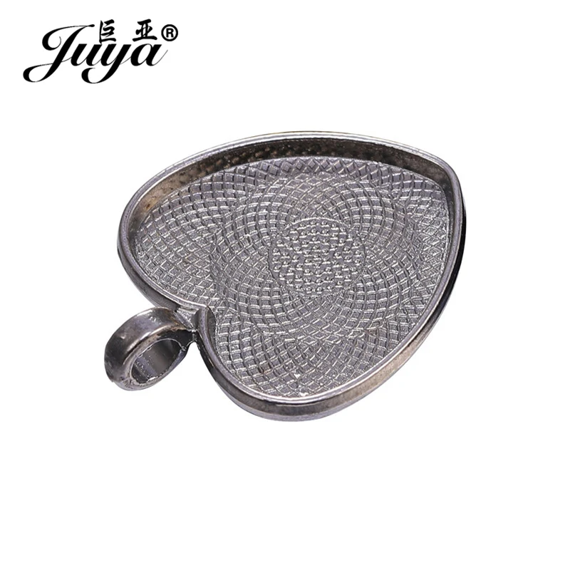Light black JUYA 6 шт./лот 25 мм Сердце из кабошона настройки посеребренные Подвески ободок лотки база подходит 25 мм стекло DIY цепочки и ожерелья - Цвет: Light black