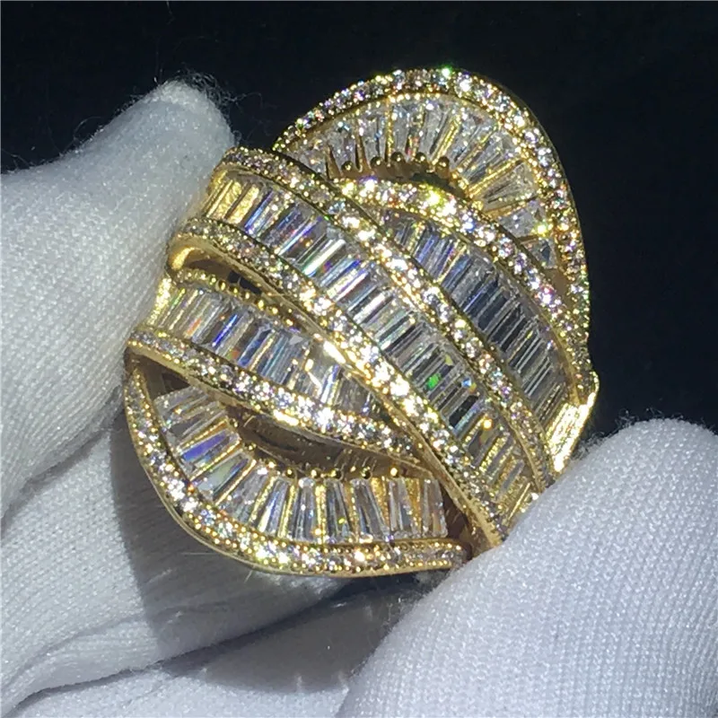 

Женское Обручальное Кольцо Vecalon, кольцо с Т-образным кубическим цирконием из желтого золота 925 пробы, вечерние ювелирные изделия на палец