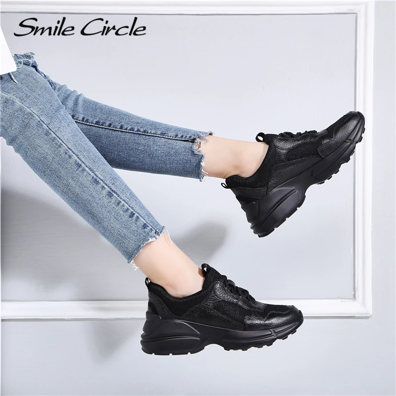 брендовые Женские кроссовки Smile Circle на платформе женские черные весна осень мода 2019|Обувь без каблука| |