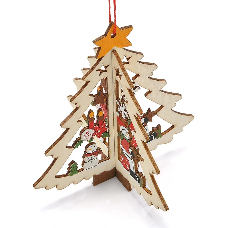 3D деревянное Рождественское украшение Xmas Tree подвесные украшения на стене дома
