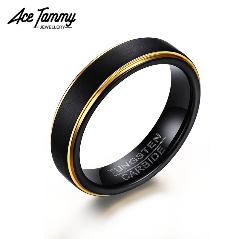 

Вольфрамовое кольцо 5 мм с золотыми краями, мужское обручальное кольцо с матовой отделкой, Черные Свадебные обручальные кольца, индивидуаль...
