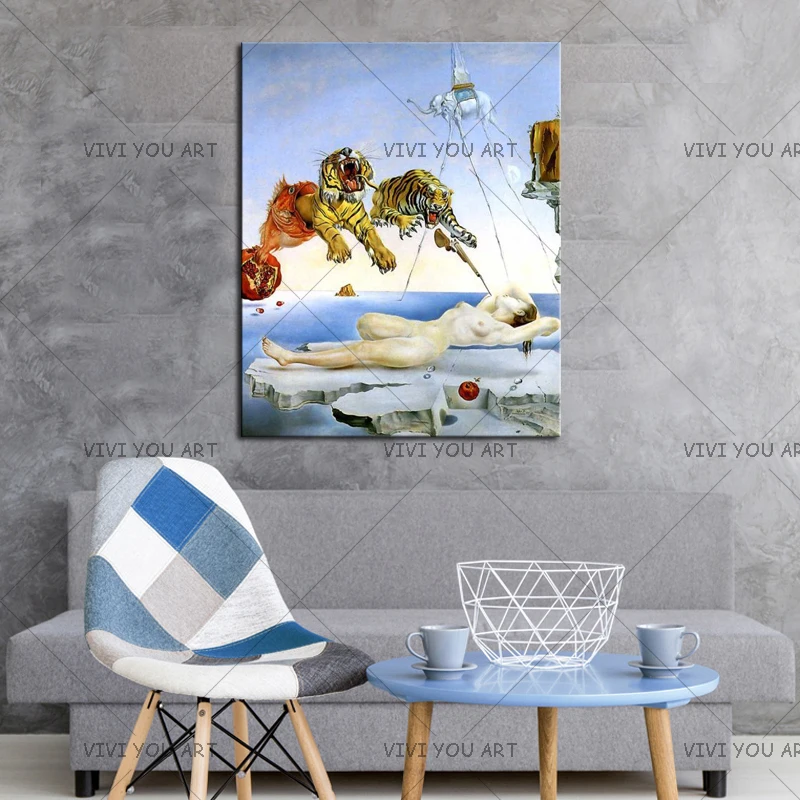 100% ручная работа или печать на холсте картина маслом Постер Dali известный Тигр и