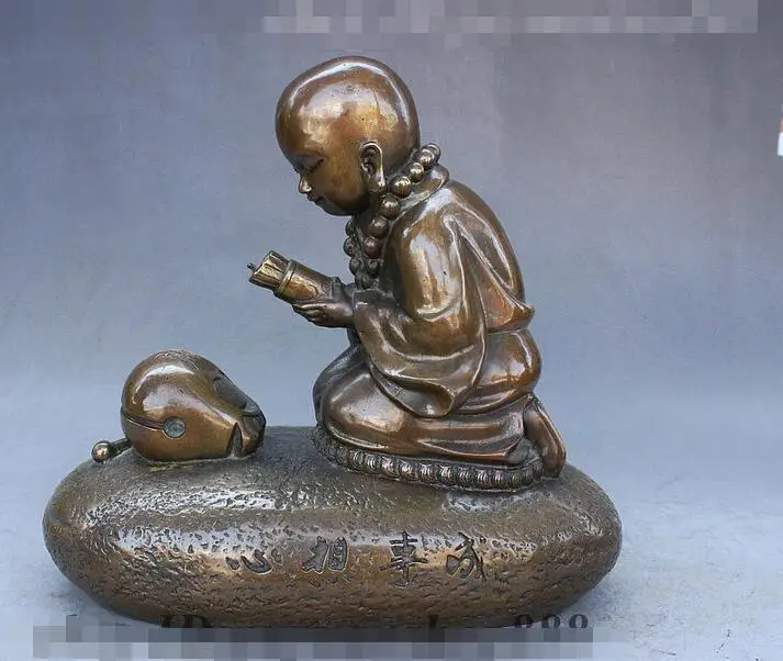 Китайский буддийский из бронзы резные Резы Xin Xiang Shi Cheng деревянная рыба Бонзе