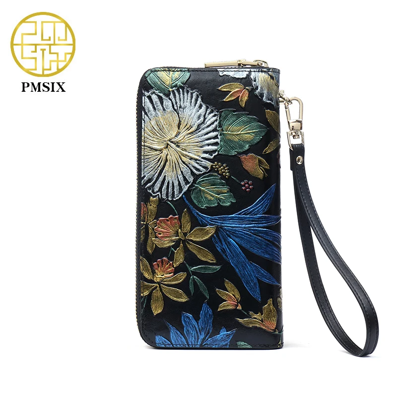 Портмоне женское из натуральной воловьей кожи с тиснением и цветком|designer leather
