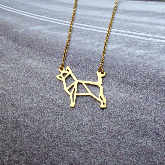 

New Trendy Gold Silver Chihuahua Origami Necklace Animal Pendant Hunger Games Necklace Women Best Friend