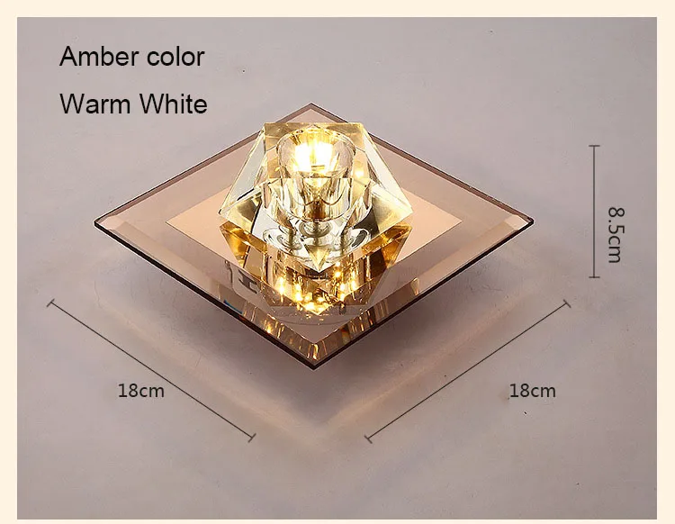 Amber warm white Креативный хрустальный светильник квадратный светодиодный потолочный светильник прихожая фойе коридор встраиваемый/потолочный зеркальный стеклянный потолочный светильник - Цвет корпуса: Amber warm white