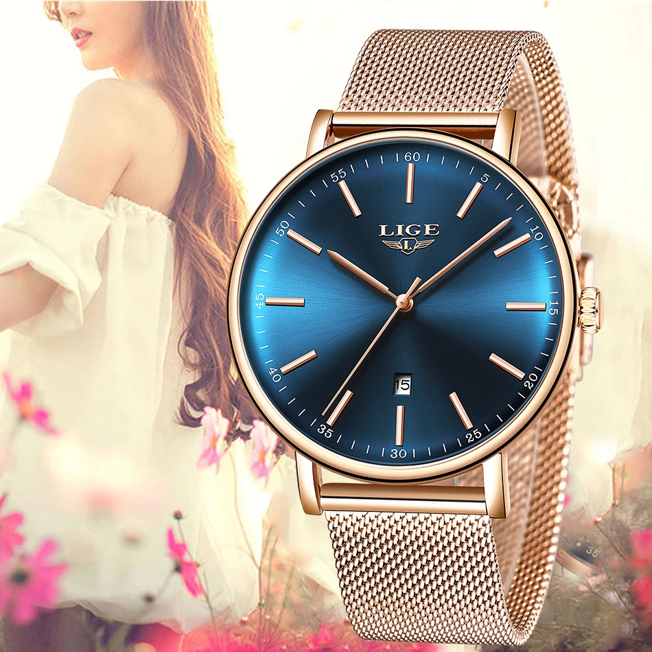 LIGE, женские часы, Роскошные наручные часы, relogio feminino, часы для женщин, Миланская сталь, леди, розовое золото, кварцевые женские часы, новинка+ коробка
