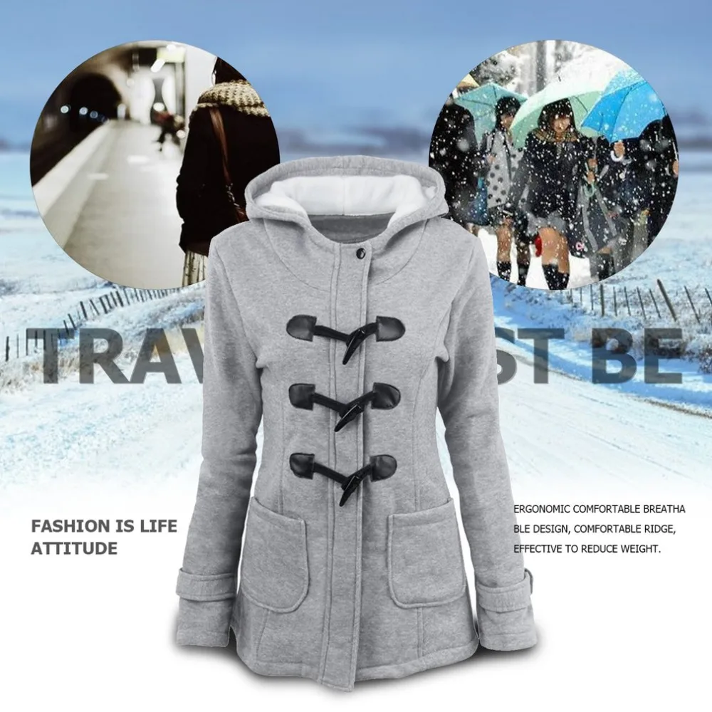 Womens Hoodies Zipper Horn Button Long Coat 2018 Autumn Winter Female Hooded Warm Overcoat moletom Classic Jackets Plus Size | Женская
