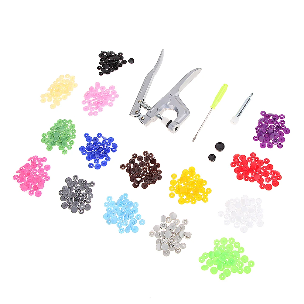 

Metal Fastener Snap Pliers Kam Button T3 T5 T8 snap +150 T5 Plastic Resin Buttons Press Stud Cloth Press Pliers Tools Set