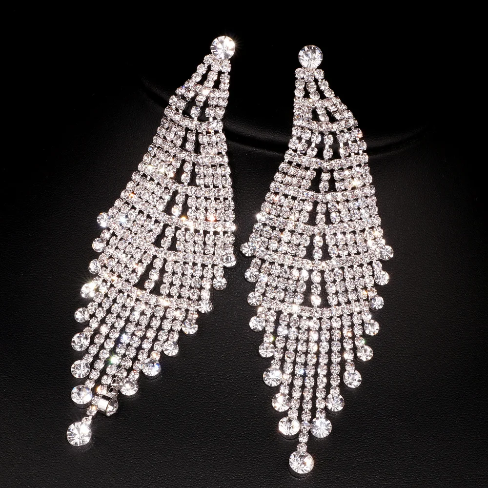 Роскошные стразы серьги для женщин большие висячие свадебные Свадебные