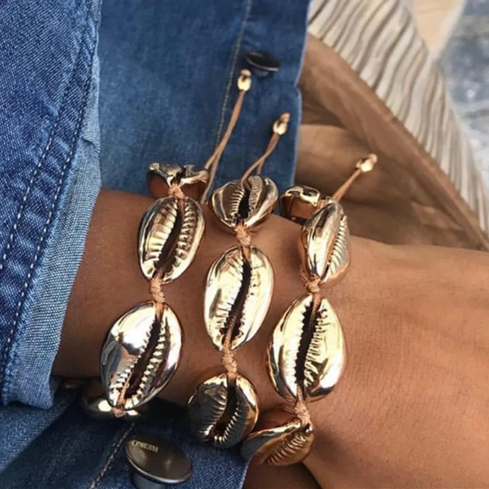 Модные Cowrie ракушки браслеты для женщин винтажные плетеные ручной работы бусины