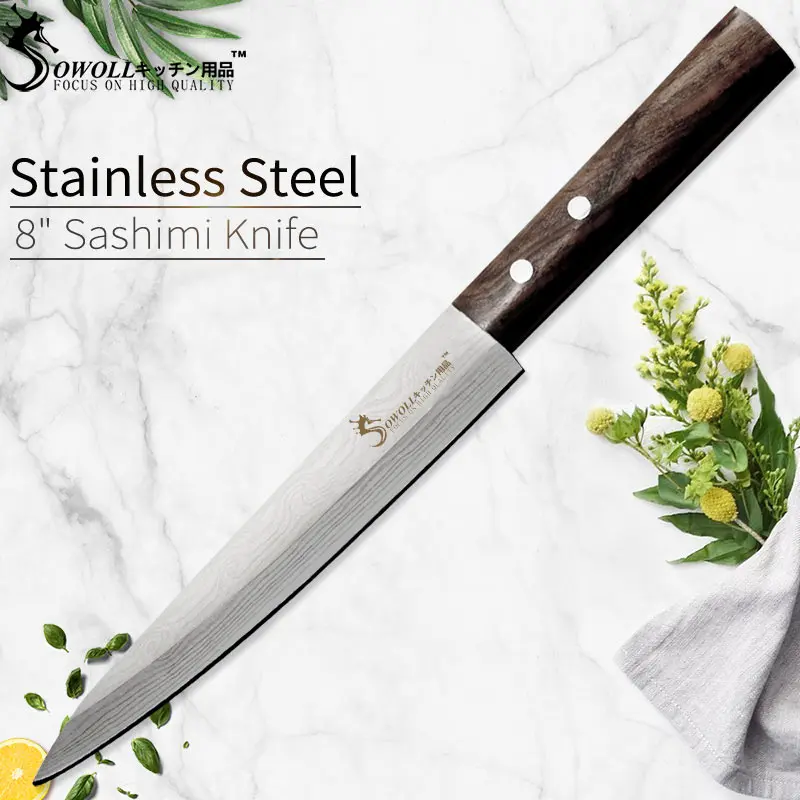 Knife only SOWOLL лазерный дамасский нож шеф-повара из нержавеющей стали, кухонный нож сашими, японский лосось, нож для суши, нож для сырой рыбы - Цвет: Knife only