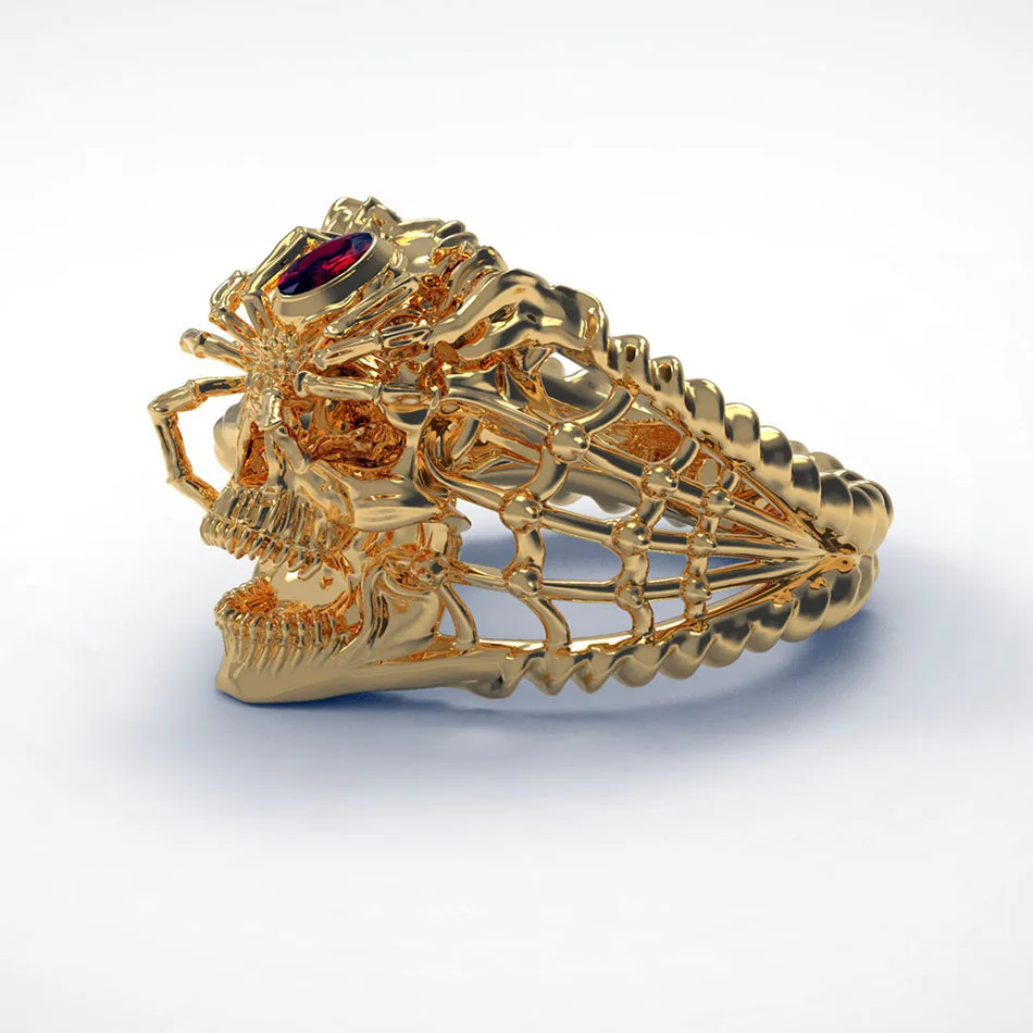 Liumo Punk Style Gold Color Dragon Skull with Red Crystal Spider Hip Hop Rock Copper Alloy Men Fashion Biker Ring Lr849 | Украшения и