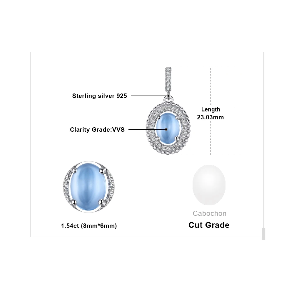 JewelryPalace 1.7ct Подлинная кабошон голубой топаз Halo кулон 925 пробы серебро не включает
