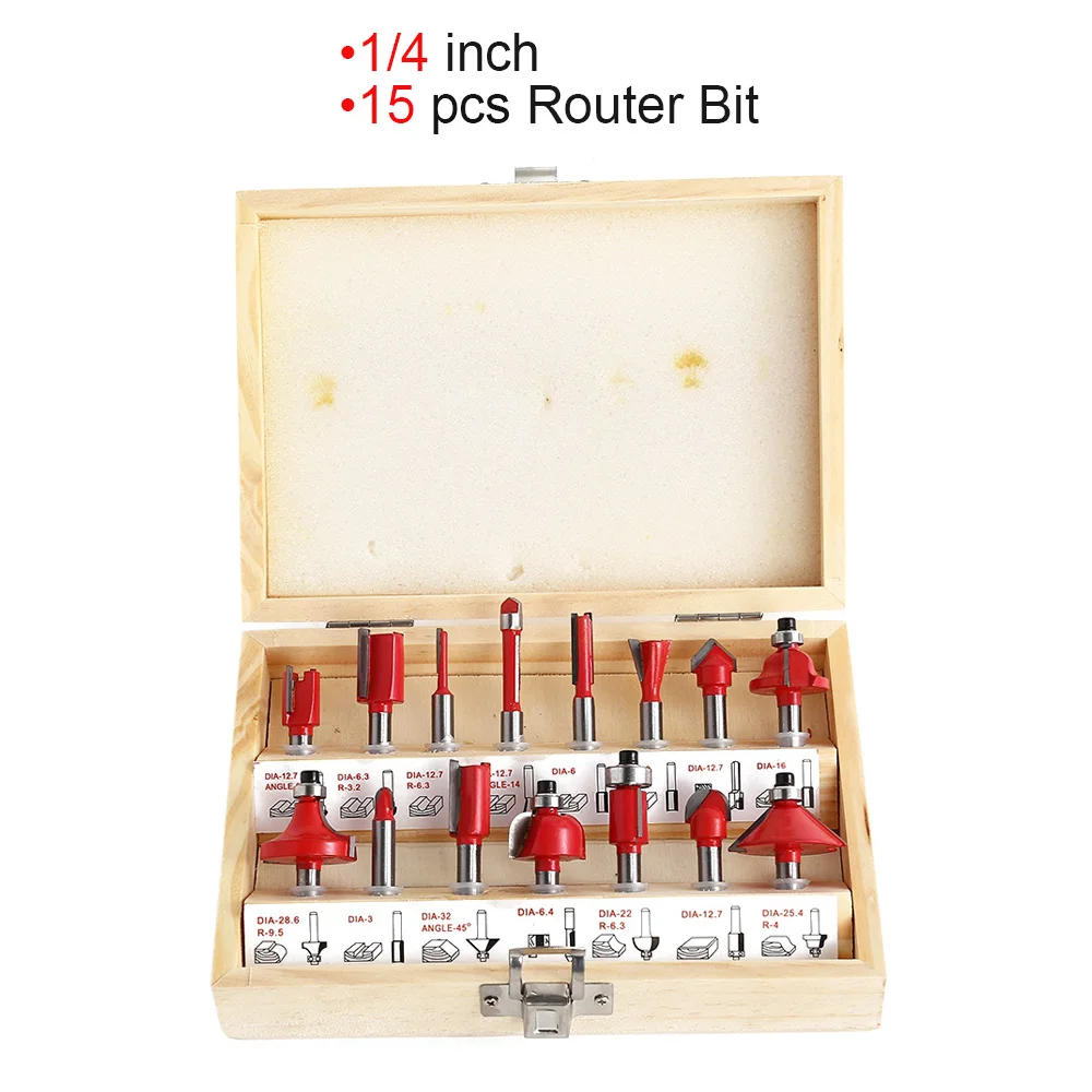 15Pcs Router Bit 800 Вт 30000 об/мин деревообрабатывающий электрический триммер фрезерование древесины гравировальный долбежный обрезной станок ручная машинка для резки дерева маршрутизатор - Цвет: 15Pcs Router Bit