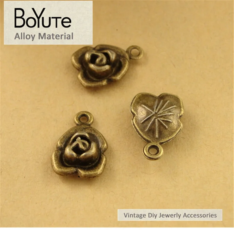 

BoYuTe (100 Pieces/Lot) 17*12MM Antique Bronze Plated Zinc Alloy Metal Rose Flower charms Pendants for Jewelry Making