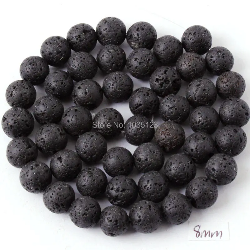 Высококачественные круглые браслеты из натурального черного лавового камня