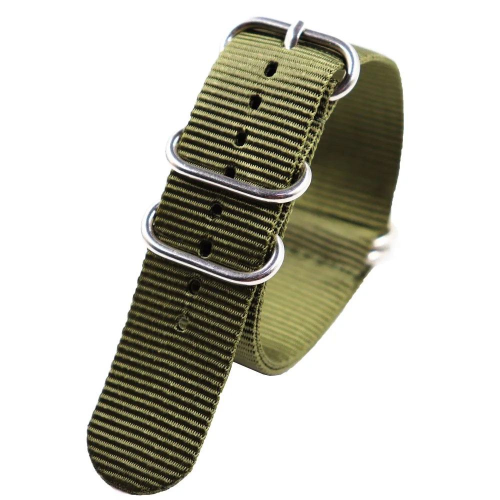 Высокое качество нейлон устойчивы Straps18mm 20 мм 22 мм желтый коричневый часы ремешок NATO ремешок для зулу ремешок пряжка кольцо - Цвет ремешка: Green