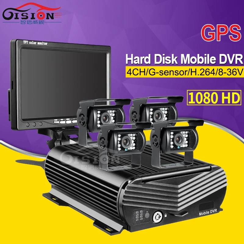 Waterproof Night Vision IR Cameras+7inch Car Monitor+Build-in GPS Hard Disk Video/Audio Mdvr For Bus Taxi 1080P AHD MDVR KIT |