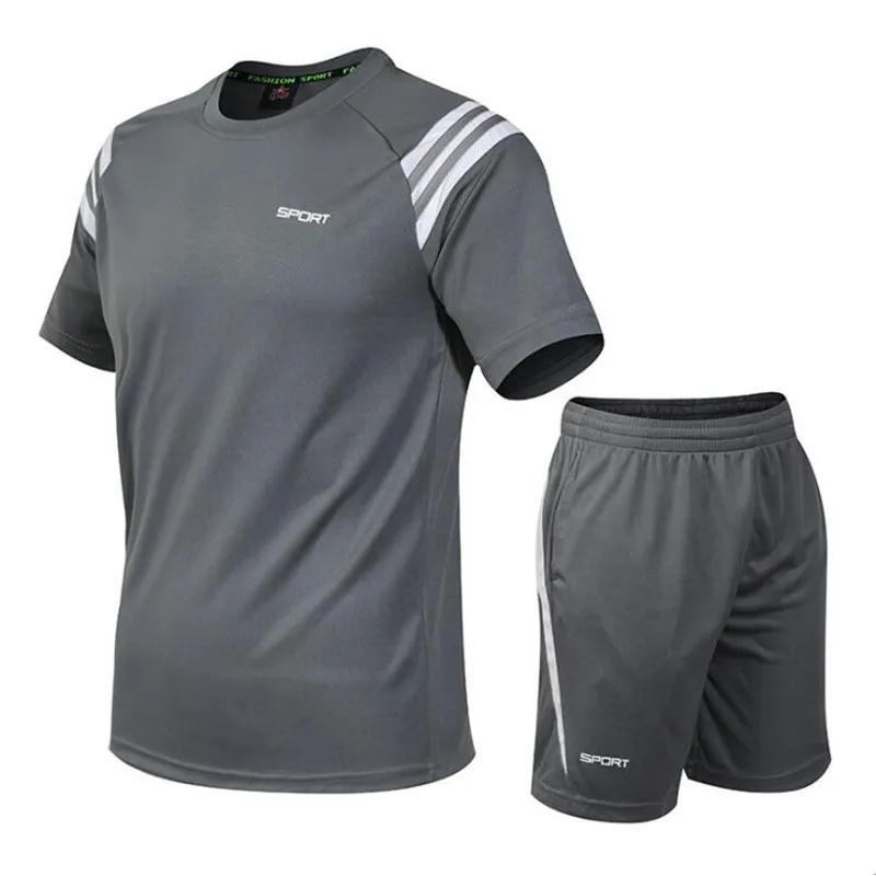 Комплект спортивных костюмов для мужчин лето 2019 фирменные костюмы фитнеса Qucik Dry