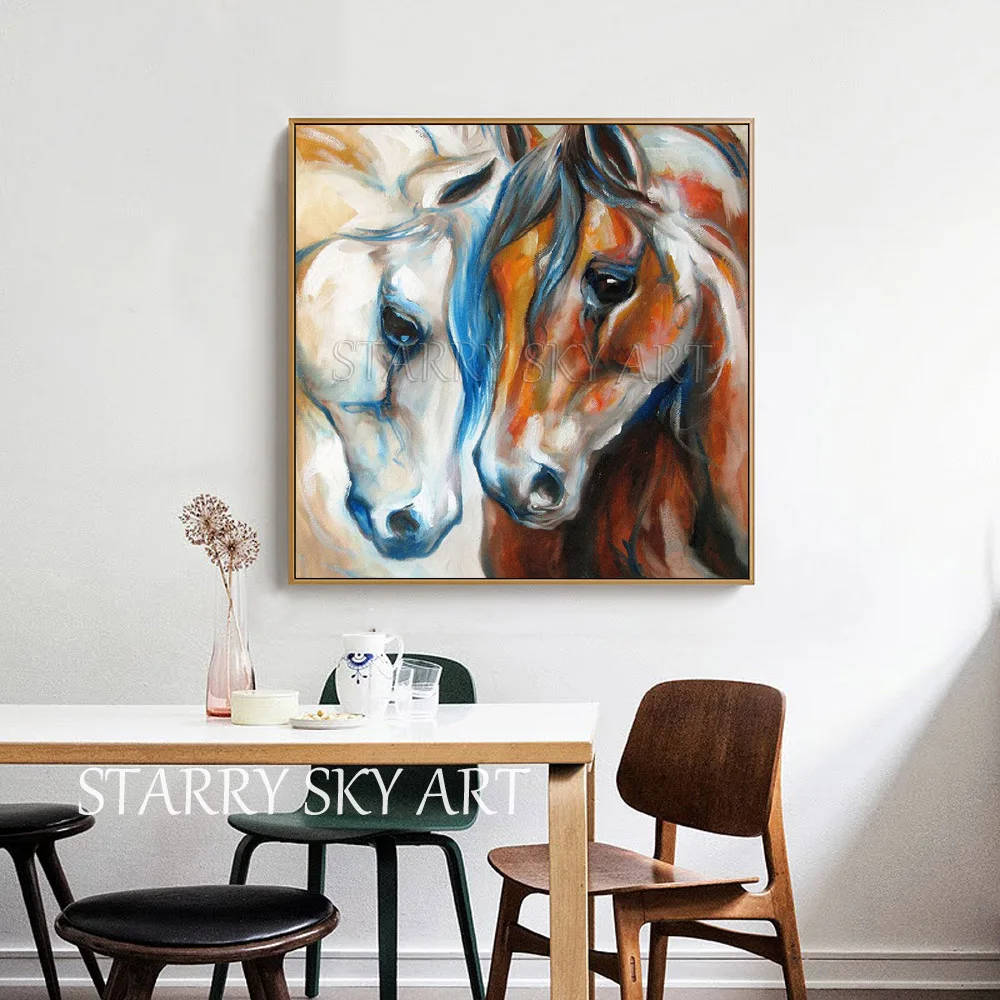 Hot Selling Fine Art Artist Hand-painted High Quality Modern Animal Horse Oil Painting on Canvas Beautiful Indian | Дом и сад