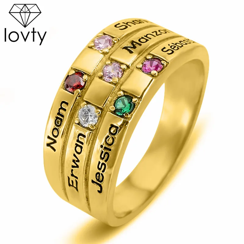 Женское кольцо с гравировкой lovty 6 камнями на заказ модное ювелирное изделие