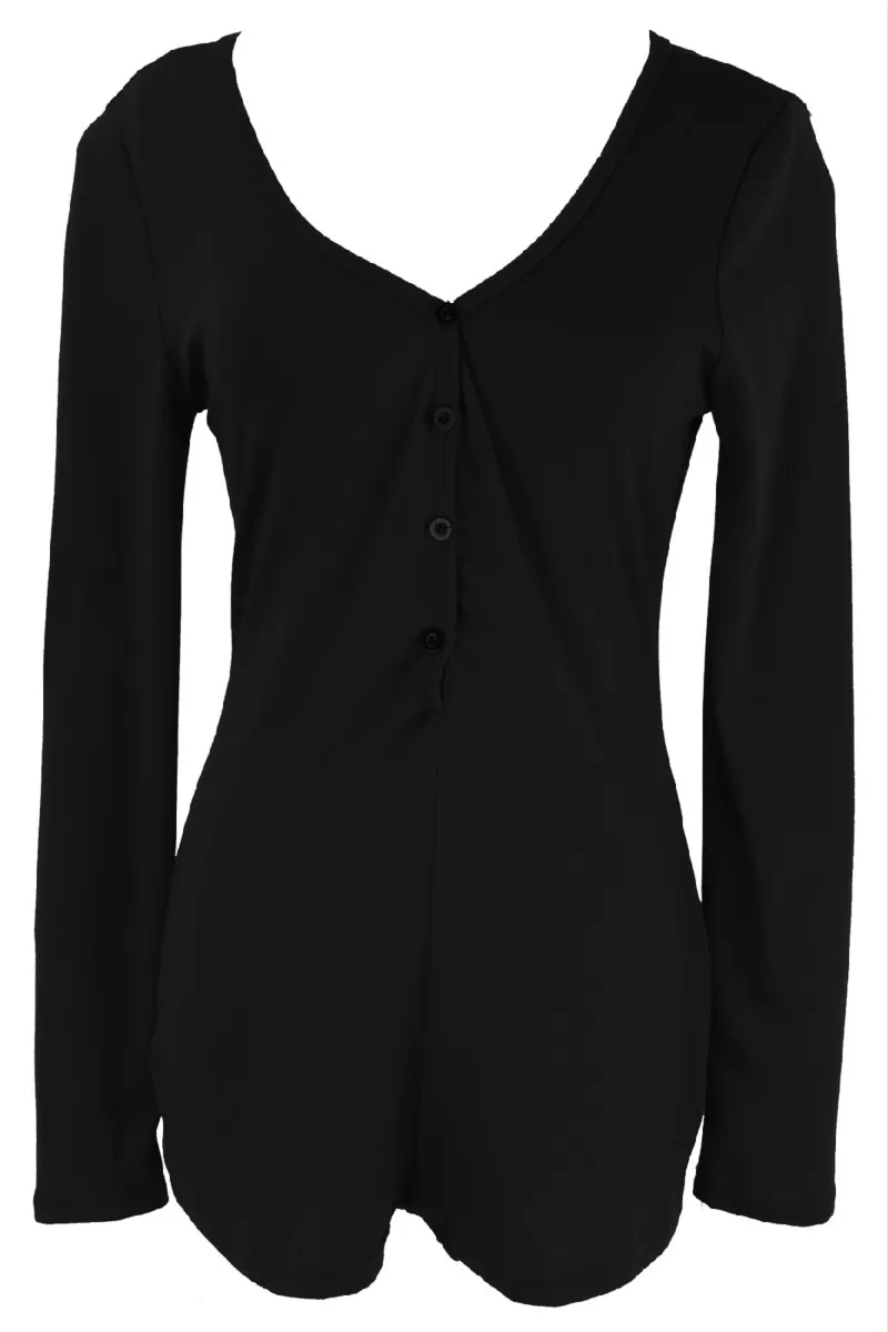 

New Sexy Women Casual Long Sleeve V-Neck Bodycon Button Jumpsuit Club Bodysuit Short Pants