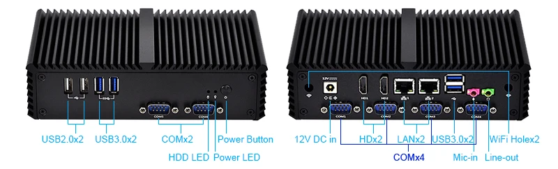 Мини ПК Qotom маленький Безвентиляторный Компьютер Celeron i3 i5 i7 с двухъядерным