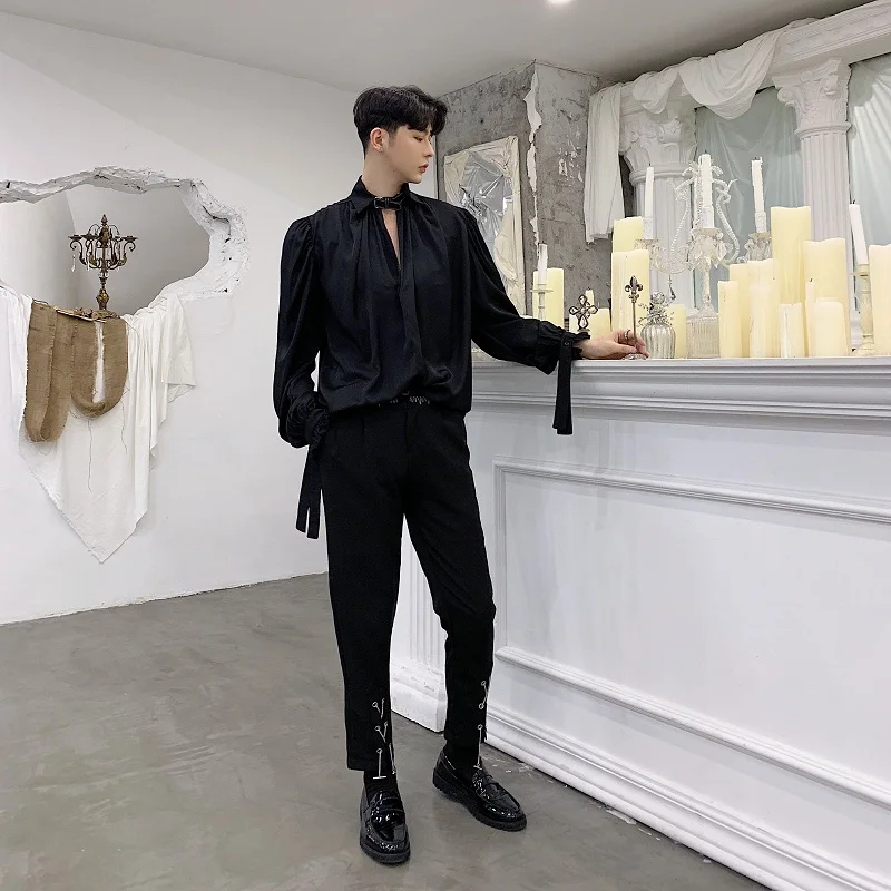 Мужская Повседневная рубашка с длинным рукавом черная или белая кожаная