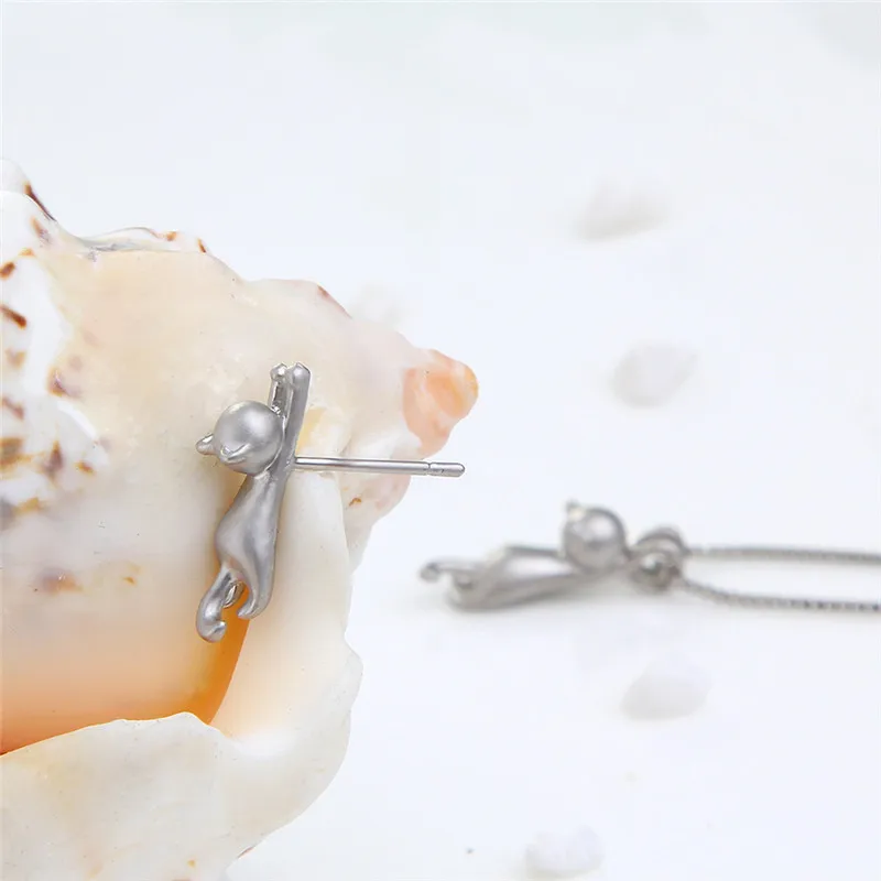 Женское ожерелье с подвеской в виде кота из серебра 925 пробы|animal charm pendant|silver