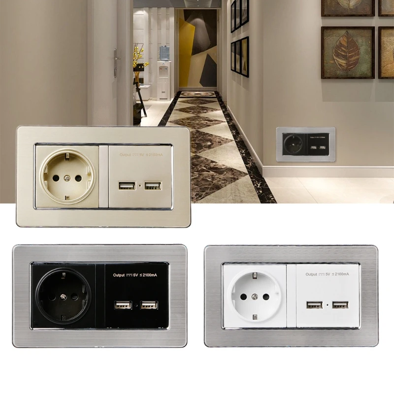 Гнездо питания стандарта ЕС с двойным USB портом для зарядки мобильного телефона выходом 5 в 2 1