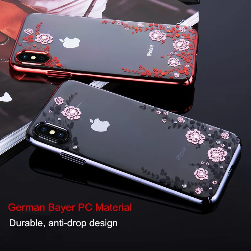 KINGXBAR чехол для iPhone X 10 телефона Роскошные Swarovski элемент кристаллами цветочный