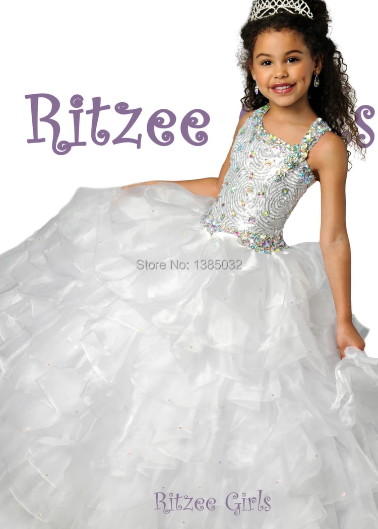 2014 AF-29 Lovely A-line Scoop Spaghetti Straps Ruched Floor Length Crsytals Flower Girl Dresses Ritzee Girls Sleeveless | Свадьбы и