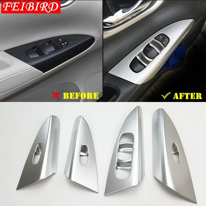 4 PCS For Nissan Sentra / Sylphy 2016 2017 2018 ABS MATTE SILVER Inner Door Armrest Window Lift Button Accessories Cover Trim | Автомобили