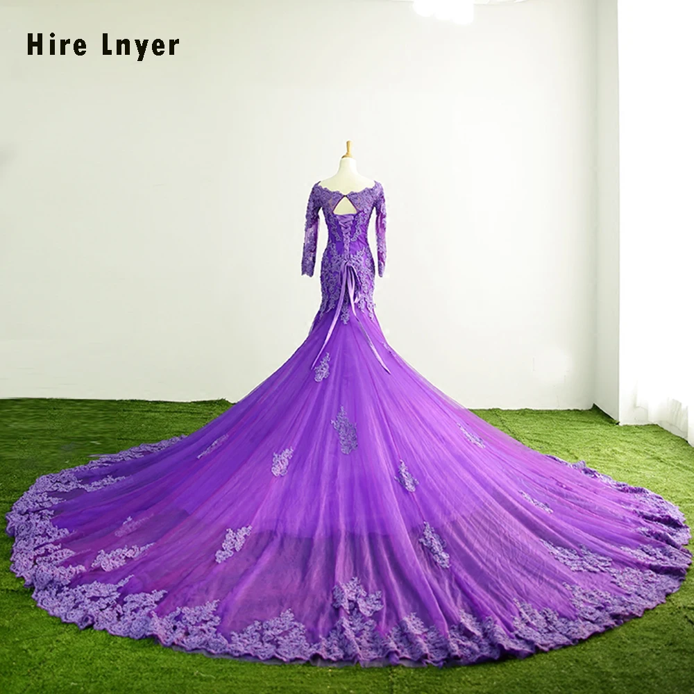 Свадебное платье из органзы с длинным рукавом и аппликацией на заказ|mermaid wedding
