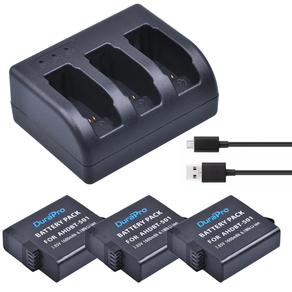 DuraPro 3 шт. 1600 мАч AHDBT 501 литий ионная аккумуляторная батарея + канальное usb зарядное