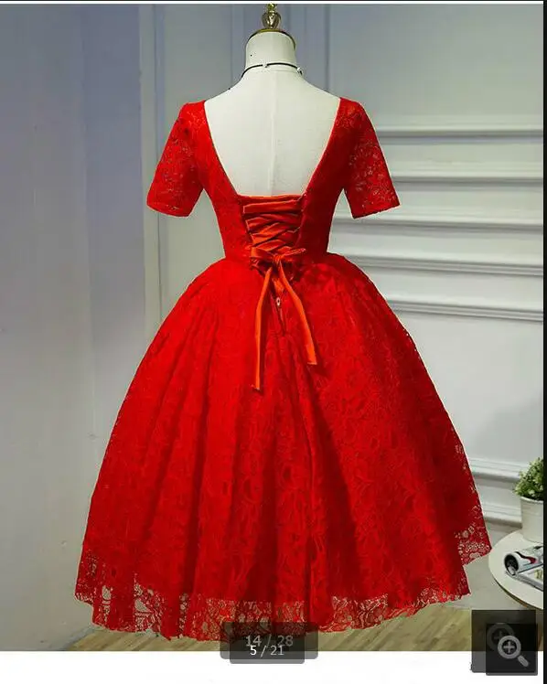 Новое поступление красное кружевное бальное платье свадебное с коротким рукавом