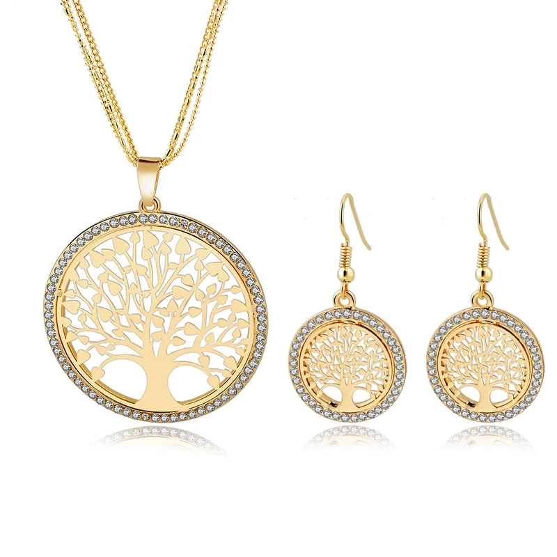 

SZELAM Gold Tree of Life Jewelry Sets for Women Necklace Earrings Bracelets Wedding Accessories Crystal Jewellery Set SET160007