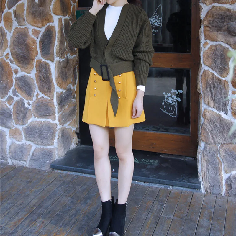 Ретро шик осень Для женщин Свитеры для ArmyGreen длинный рукав Пуловеры бренд Дизайн