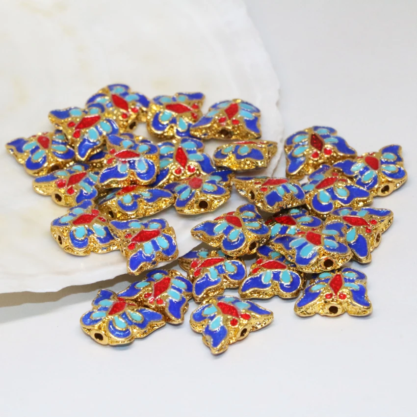 

10pcs 10*13mm lovely butterfly shape gold-color cloisonne wholesale price carved enamel high quality jewelry findings B2454