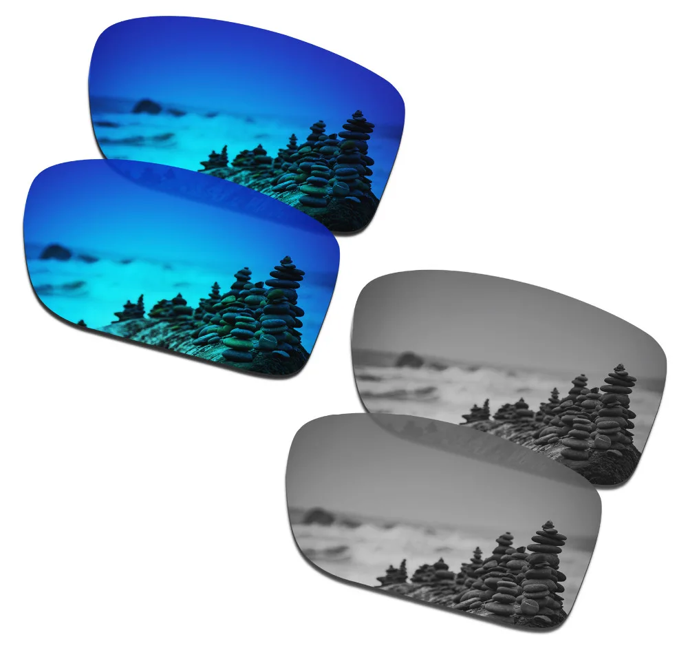 SmartVLT 2 Pairs Polarized Sunglasses Replacement Lenses for Oakley Double Edge Ice Blue and Silver Titanium