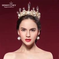 himstory luxurious big gold flower tiaras crown handmade baroque crystal headband queen wedding crown hair accessories