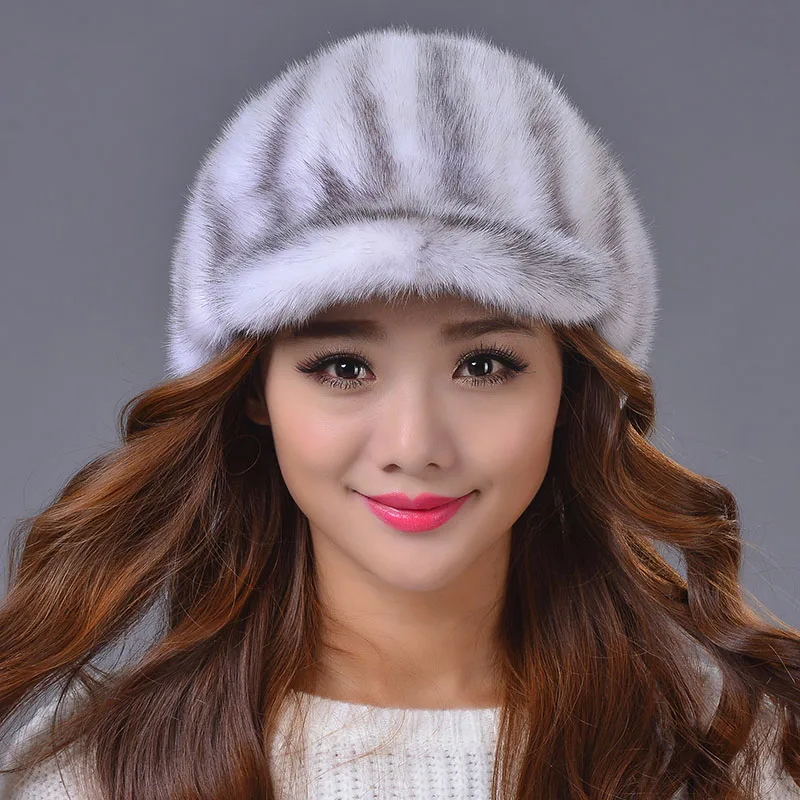 Женская шапка из меха норки с козырьком натурального теплая зимняя меховая