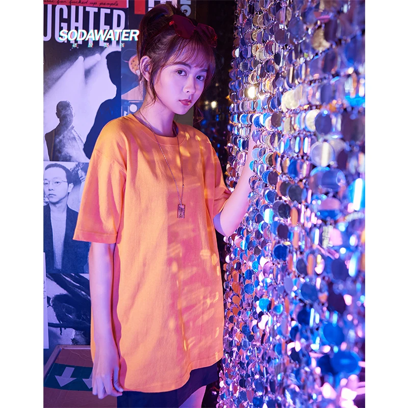 Однотонная футболка для девочек SODAWATER повседневная из 100% хлопка с круглым