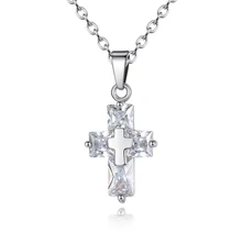 KOFSAC Fashion 925 Silver Necklaces For Women Wedding Jewelry Gifts Luxury Crystal Cross Necklace La