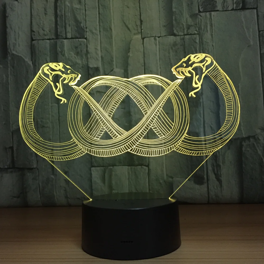 3D светодиодный ночник с двумя змеями акриловый красочный градиентный