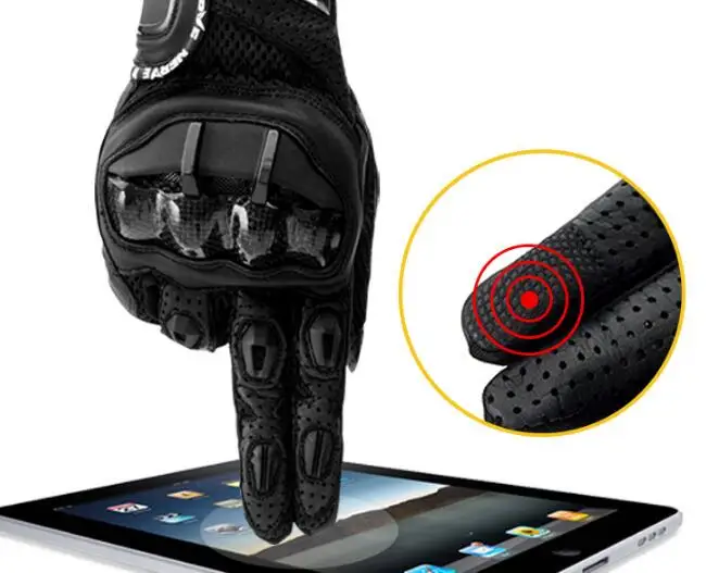 Men Motorcycle Gloves Outdoor Sports Full Finger Riding Protective Armor Real Leather Breathable gloves Touch screen carbon | Автомобили и