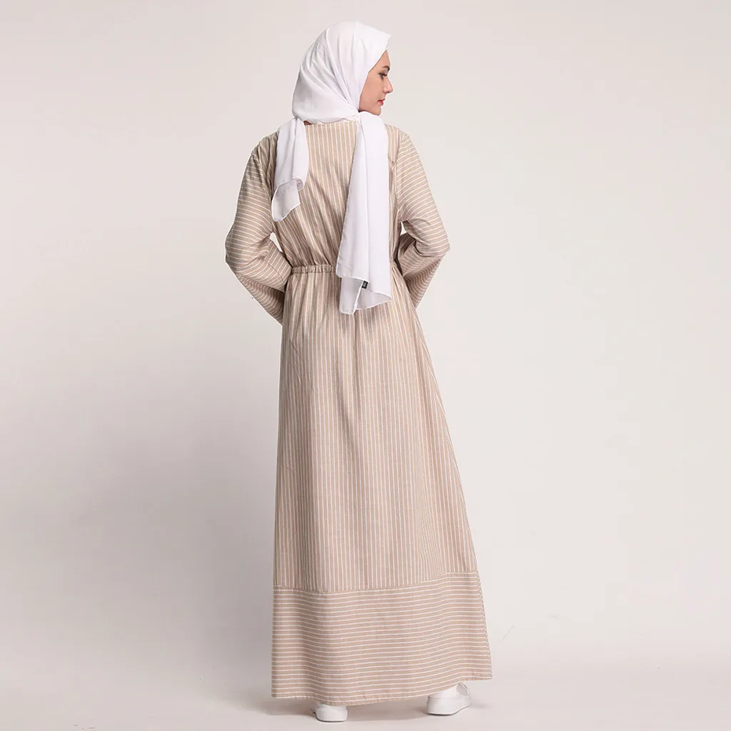 Женское длинное платье макси в полоску Abaya мусульманское кафтан Дубае отличный