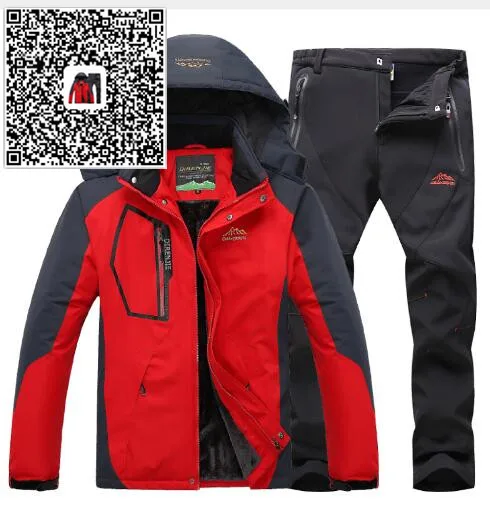 

Winter Men Hiking Suits Outdoor Sports Trekking Camping Skiing Snowboard Waterproof Keep warm Fleece Jacket +Pant 2Pcs Sets